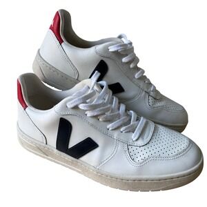 Veja V-10 White Black Red Men's 8.5 Leather Sneakers Made in Brazil
